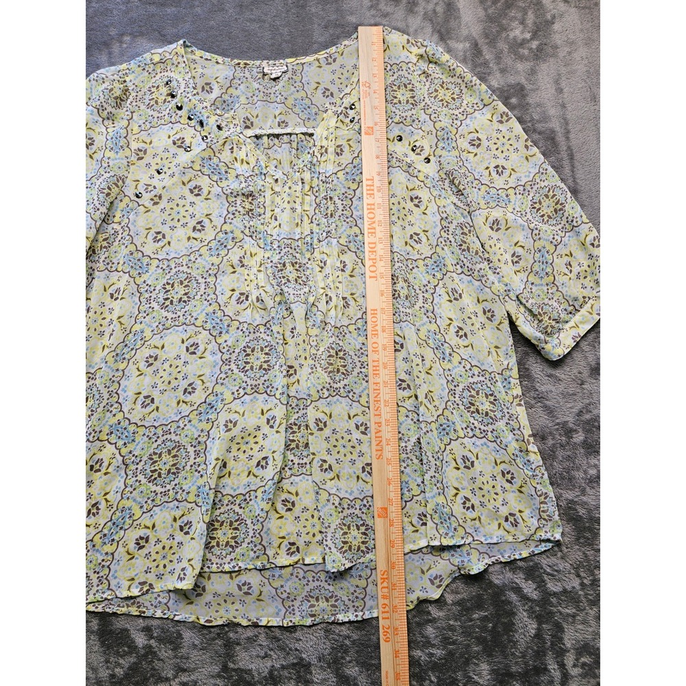 Eyeshadow Womens 2X Yellow Medallion Paisley Boho Studded Blouse B1673MZKS - Picture 3 of 6